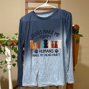 Dogs Make Me Happy Long Sleeve Tee - Gray and Black